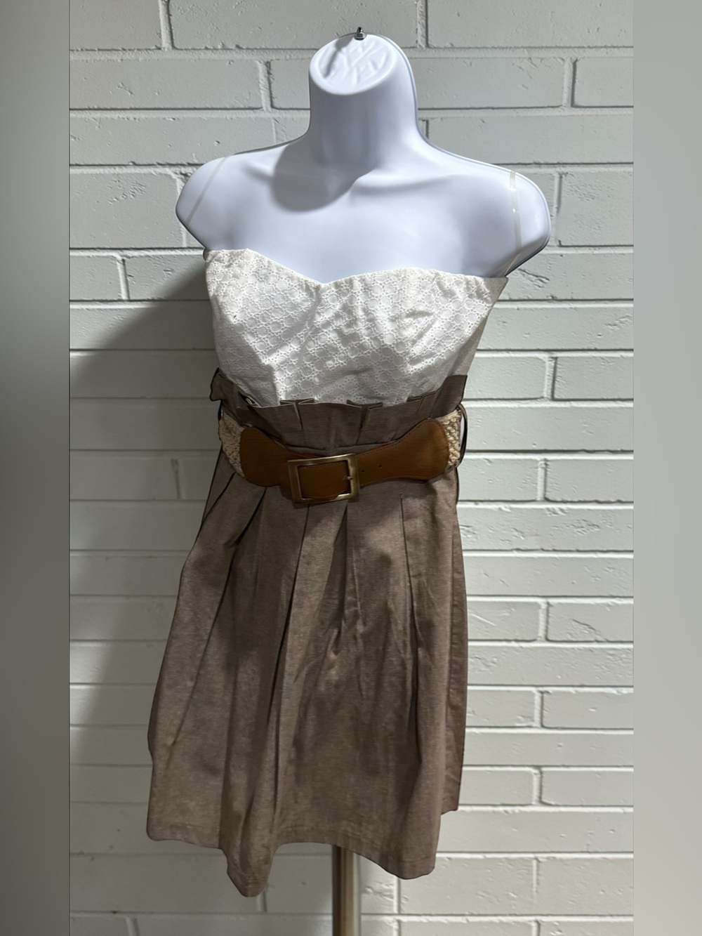 Have Strapless Lace Bust Two-Tone Dress with Braided Belt